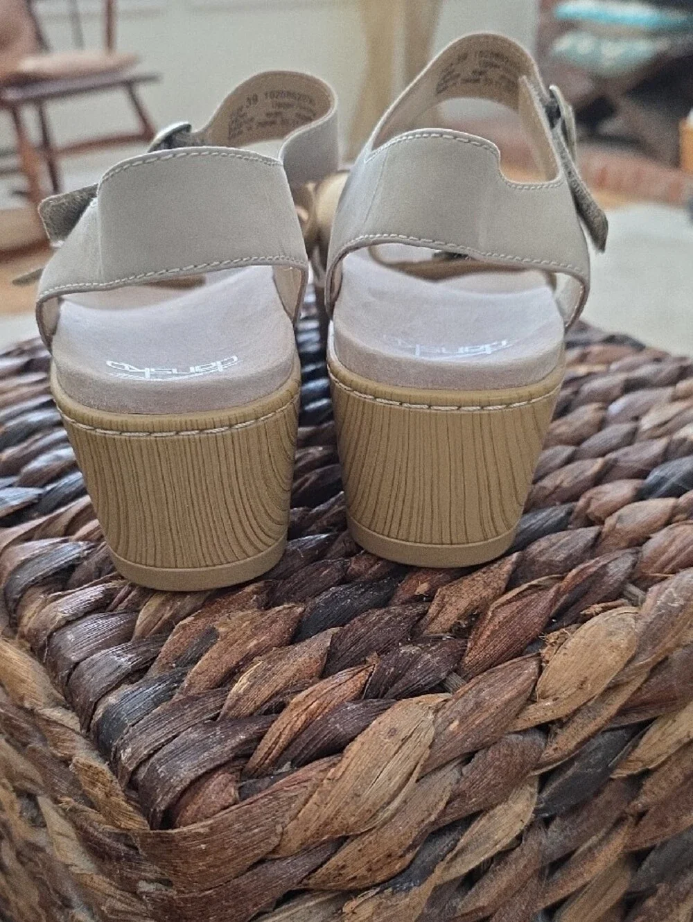 Dansko Beige and Gold Leather Slingback Sandals
